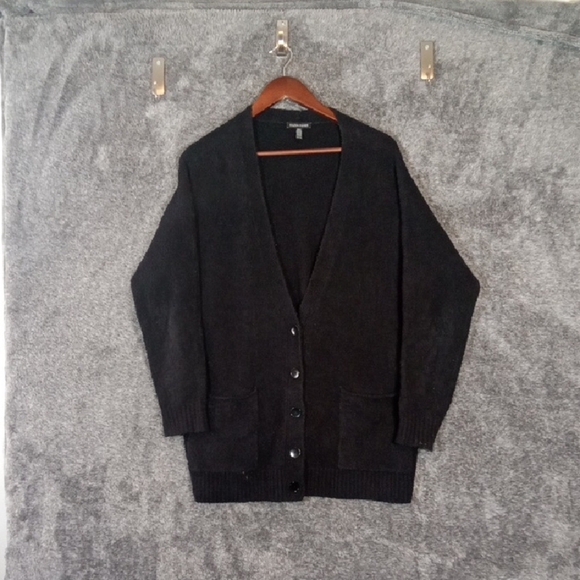 Eileen Fisher Sweaters - Eileen Fisher Shaggy Long Sleeve Button Cardigan Black Womens Xl